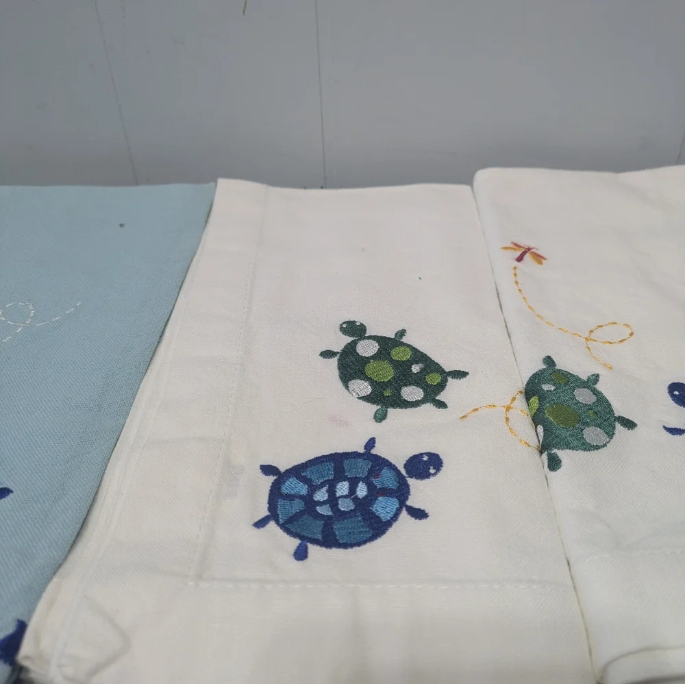 Set of 4 Turtle Sea Life Cotton Kitchen Tea Towels Coastal Nautical‎ Ocean Decor